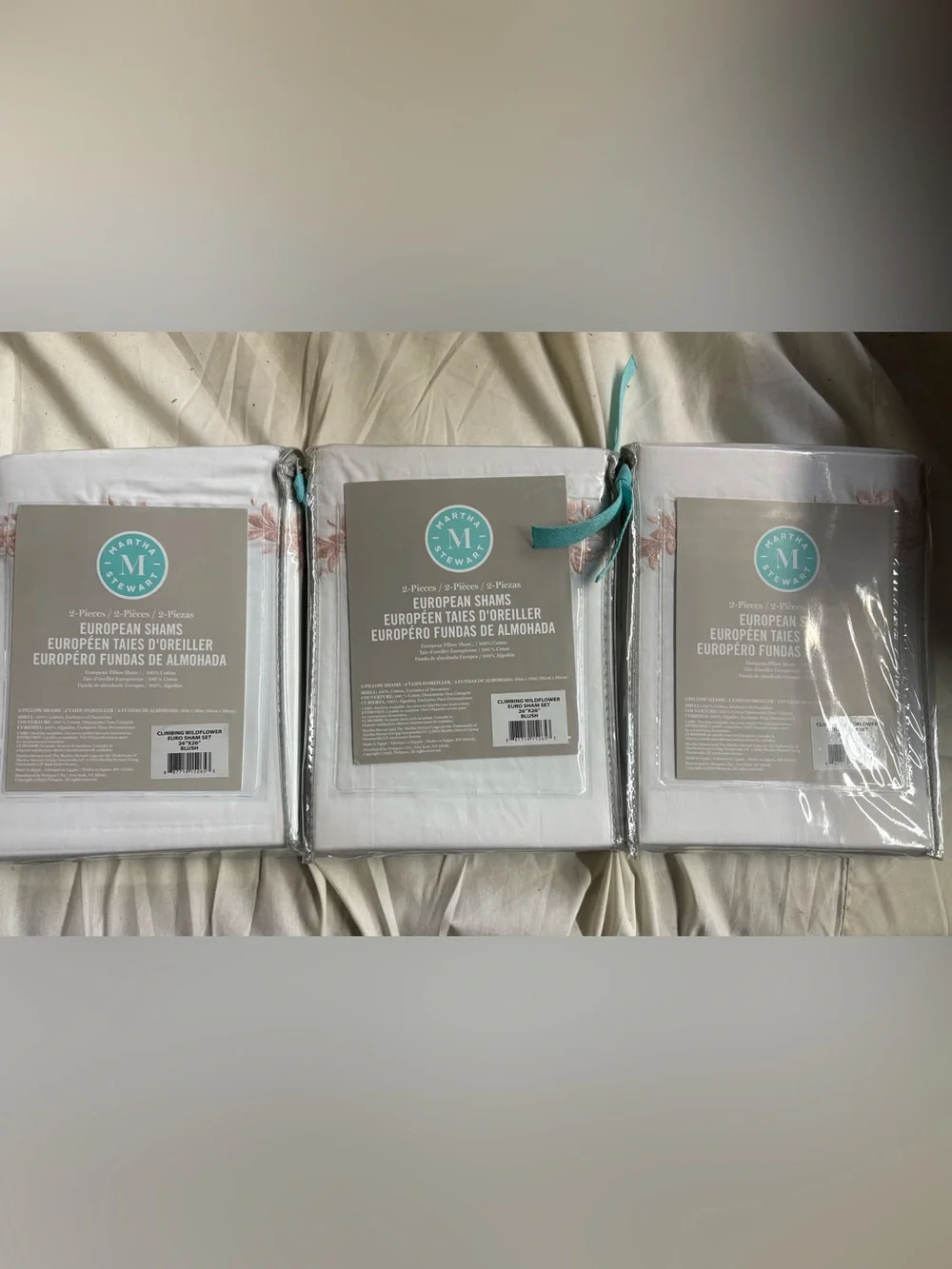 Bundle of 3 Martha Stewart Blush Euro Sham 2-Pack 100% Cotton
